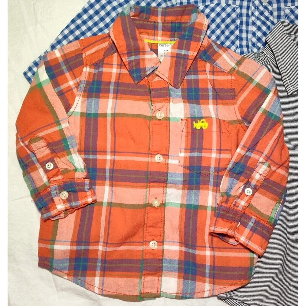 Carter's Koala Kids Old Navy 12 18 Mos Collared Button‎ Down Shirt Lot Boy Plaid